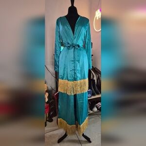 Stunning Teal Women's Loungewear with Gold Fringe *S/M